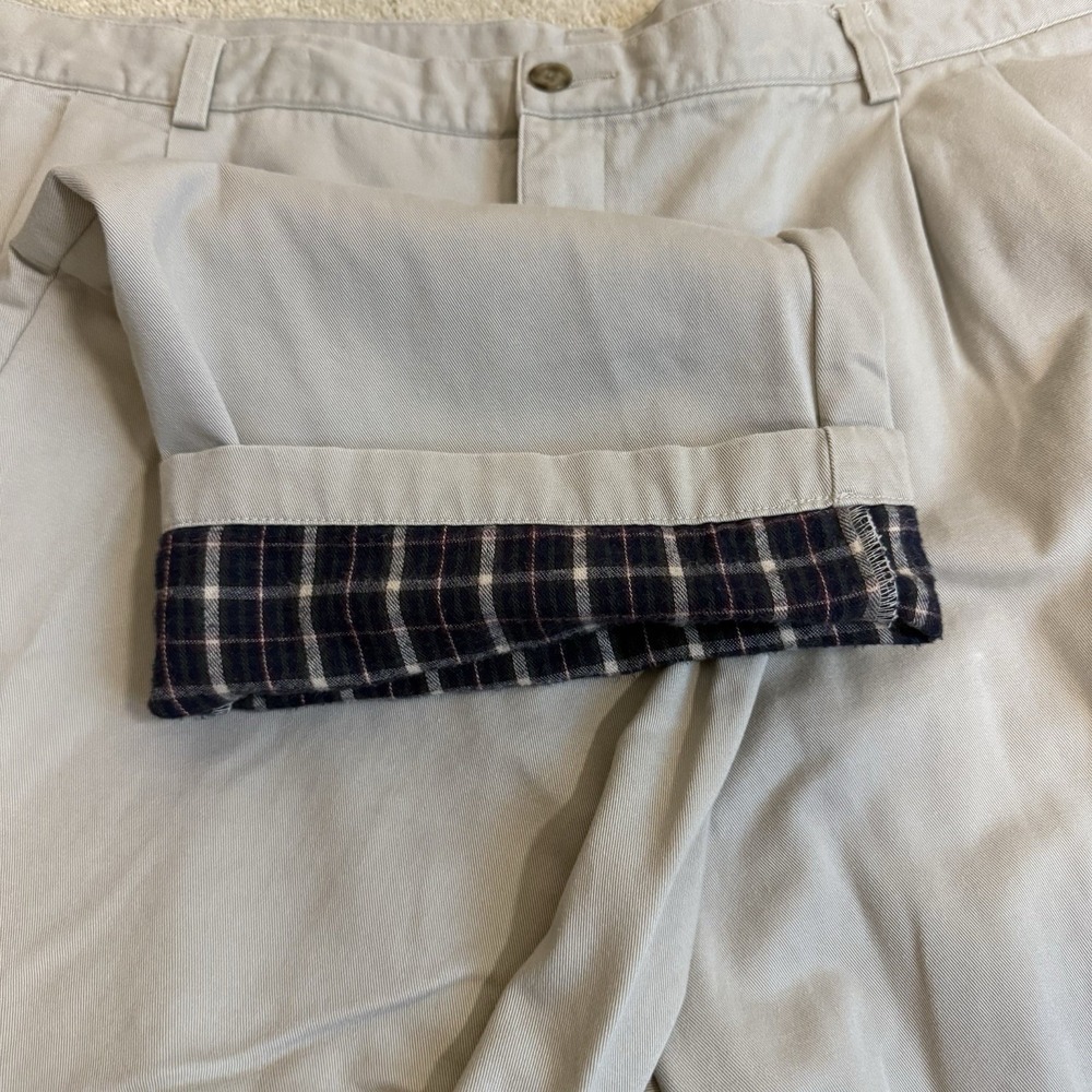 LL Bean Mens 46x36 Khaki Beige Double L Natural Fit Plaid Fleece Lined Pants - Picture 7 of 13